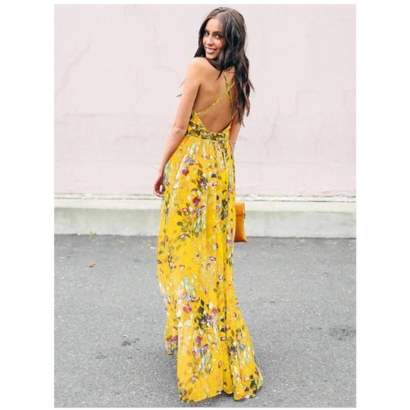 pretty bohemia floral v neck maxi dress